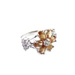 Amber Floral Crystal Cubic Zirconia Ring